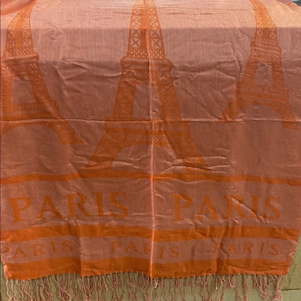Paris Script Orange Silk Blend Scarf Wrap 80 x 27 inch NWOTs